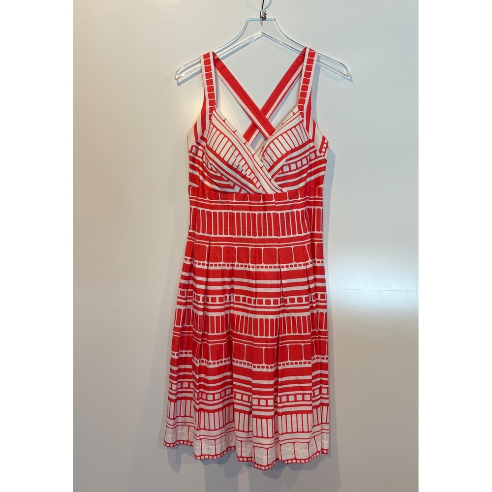 Dressbarn‎ Geometric Print Cotton Fit Flare Crisscross Back Dress Womens Size 12